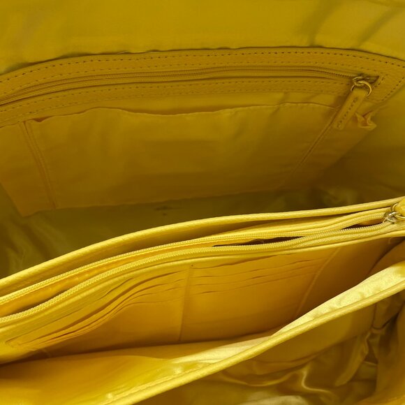 Joy & Iman Satchel Dome Handbag Faux Leather Yellow and Tan - NWT - Picture 13 of 15